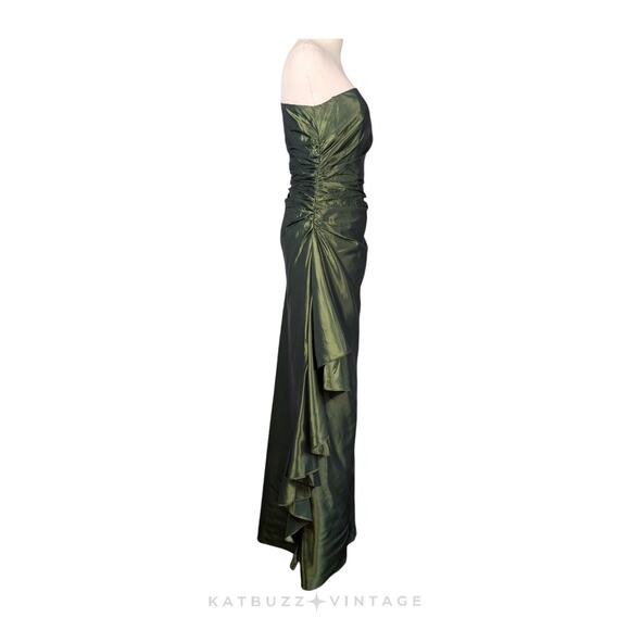 Vintage Rubin Prom Dress Maxi Gown 2 Green Ruffle Y2K Fairy Glam One Shoulder - Picture 7 of 14